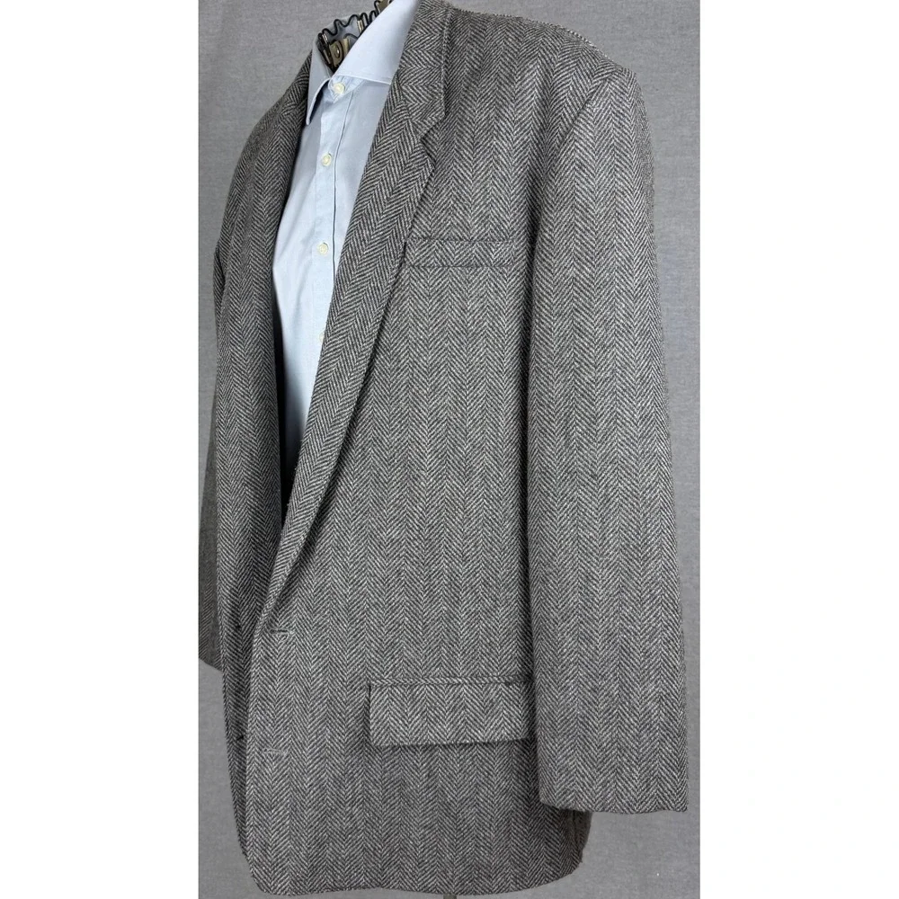 Vintage Bespoke‎ Mens Grey Herringbone Wool Blend Blazer Sport Coat Size 50 USA